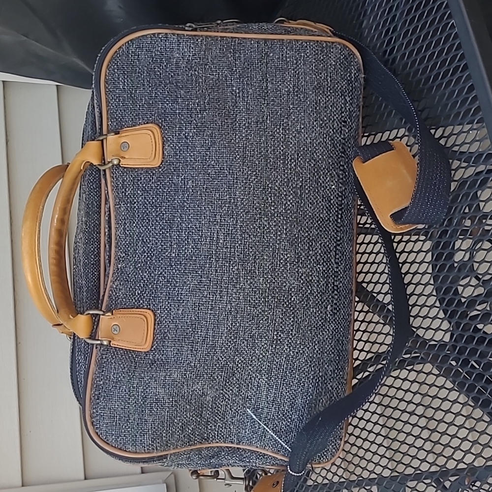 Cambridge Vintage Gray Tweed and Leather Carry-On Satchel Weekender Bag - Picture 3 of 11